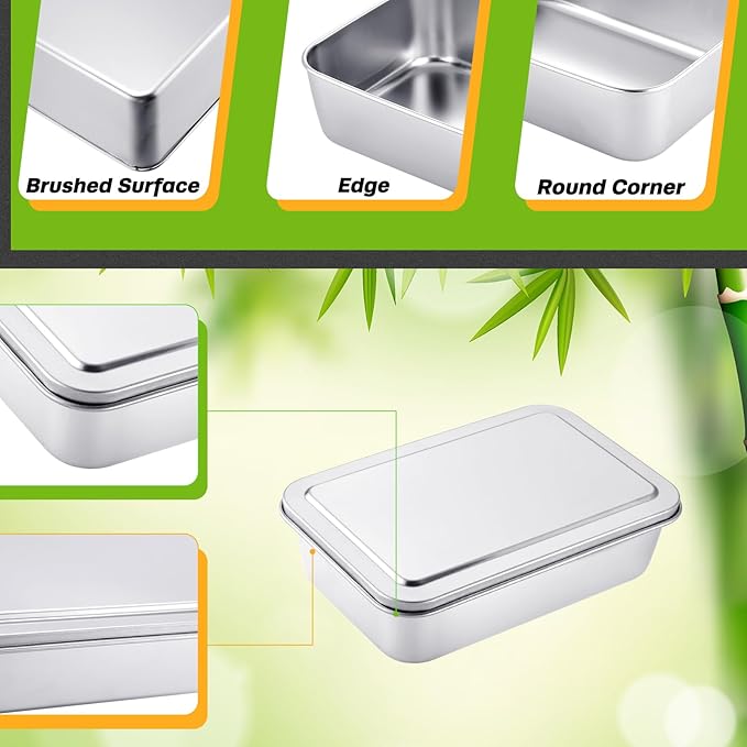 2 Sets Stainless Steel Cake Pan with Lid 6 x 9 Inch Rectangle Bread Loaf Pans with Cover Rectangle Baking Bakeware for Bread Cake Brownies, Dishwasher Safe (Classic Style)