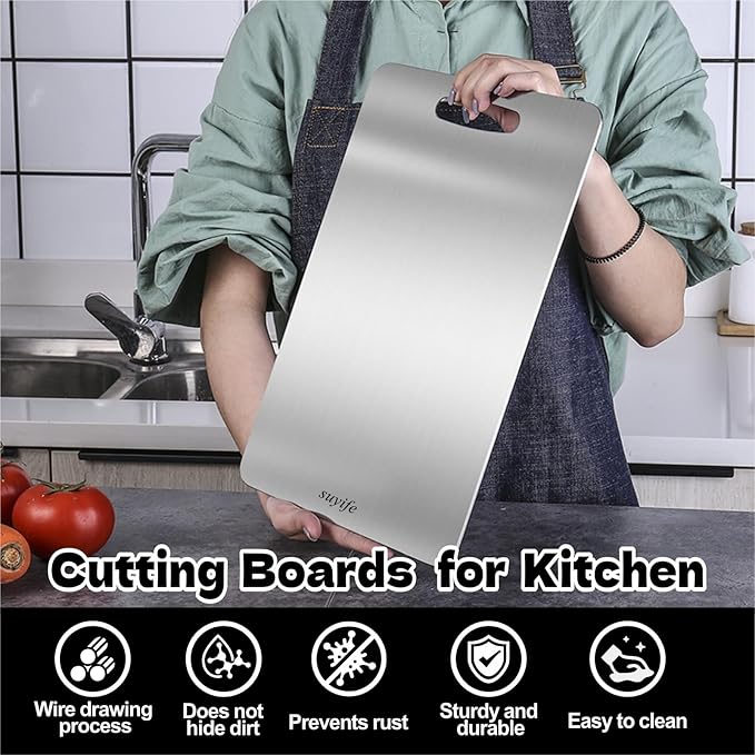 Titanium Cutting Board Set of 3,100% Pure Titanium Cutting Boards for Kitchen, Double Sided Food-Grade Chopping Board for Cutting Meat Vegetable Fruit, Dishwasher Safe