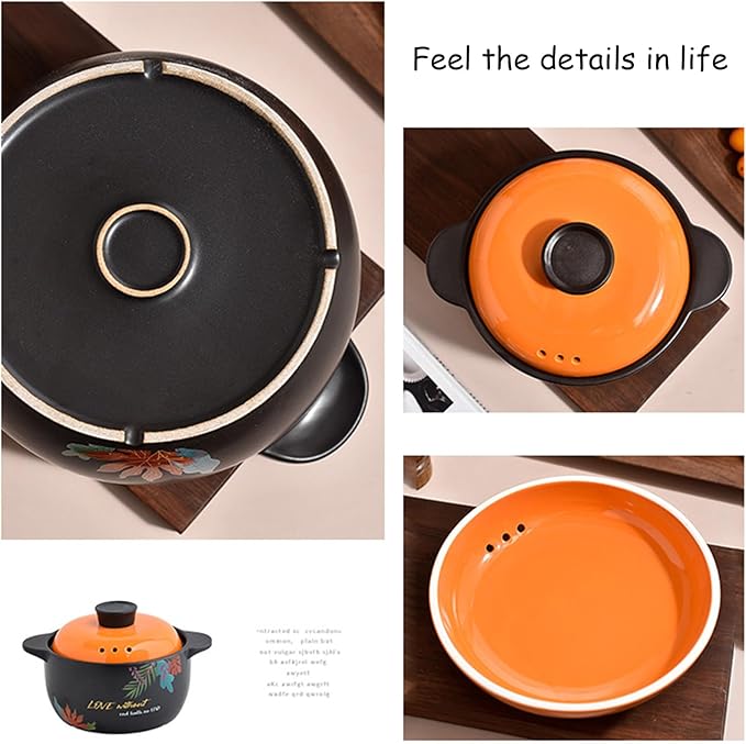 Earthenware Pot Large Stockpot Nonstick Clay Pot with Lid for Cooking Heat Resistant Hot Pots Ceramic Casserole Dish for Cooking Bibimbap and Soup, Dishwasher Safe,6L/5.4Quarts