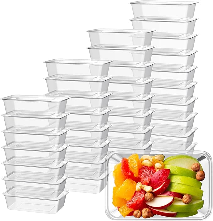 Bokon 60 Pcs Plastic Meal Prep Container with Lid Disposable Clear Lunch Containers Stackable Food Storage Container Box Spill Proof for Salad Snack Microwave Dishwasher Freezer Safe (25 oz)