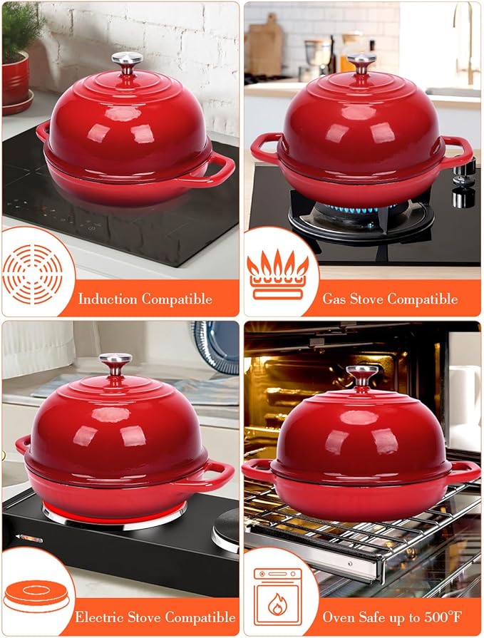QuliMetal Dutch Oven Bread Baking- 5QT Enamel cast iron Oven with Sourdough Bread-Baking Supplies like Bread Proofing Basket, Scoring Lame, Dough Whisk for Sour dough, Bread-making Red