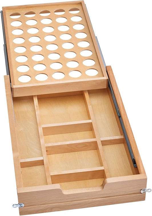 Rev-A-Shelf 15 Inch 2 Tiered Cutlery and Utensil Pullout Drawer Organizer with KCUP Tray and Soft-Close Slides, 4WTCD-18HSC-KCUP-1