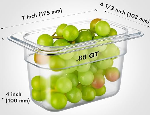 CURTA 6-Pack 1/9 Size 4" Deep NSF Polycarbonate Food Pans | Dishwasher & Freezer Safe Clear Container for Prep Tables, Buffet, Salad Bar, Commercial & Home Kitchen