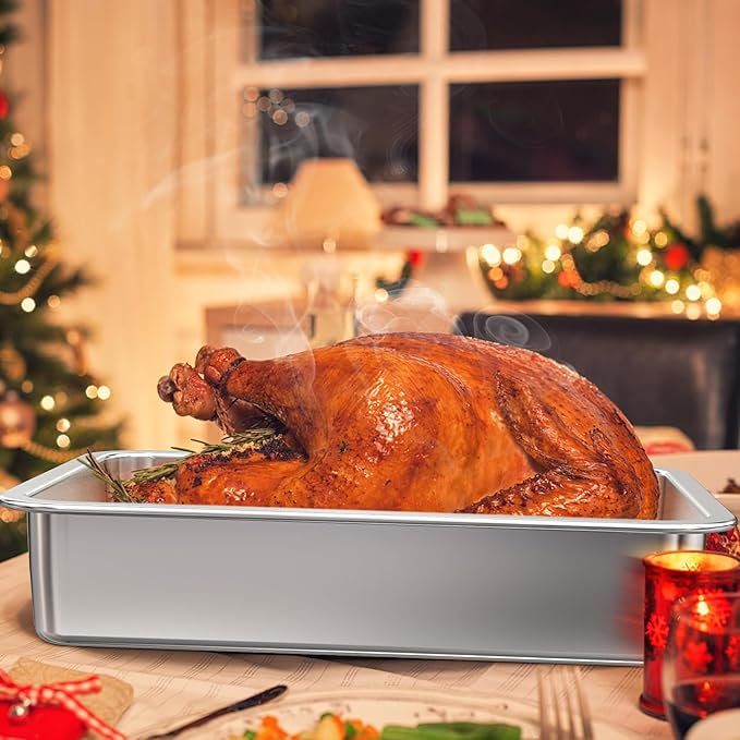 onlyfire Stainless Steel Baking Pan Barbeque Grilling Pan for Baking Breads, Grilling Chicken, Vegetables, 14" X 10.5" X 2.8"
