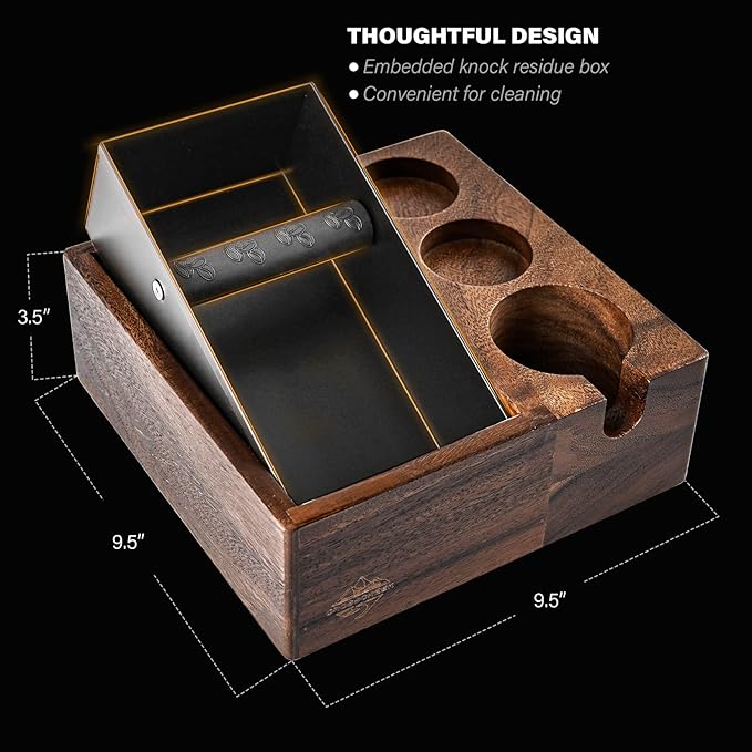 Coffee Knock Box | Fits 58mm Portafilter Holder | Tamping Station & Distributor Stand | Large Wood Espresso Container | Espresso Accessories for Coffee Bar