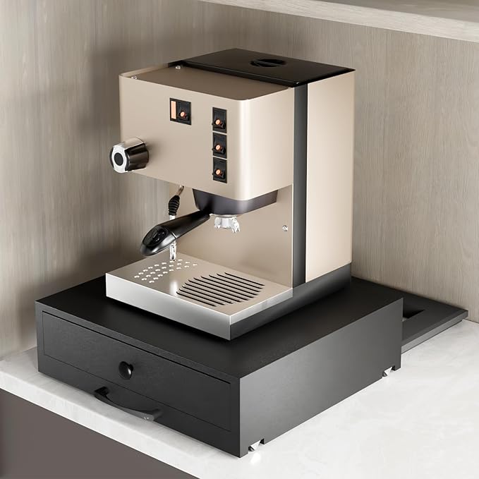 NiHome Large Wood Coffee Maker Stand with Pod Drawer Storage for K-Cup, Wooden Coffee Bar Machine Holder & Pod Storage Organizer (Black)