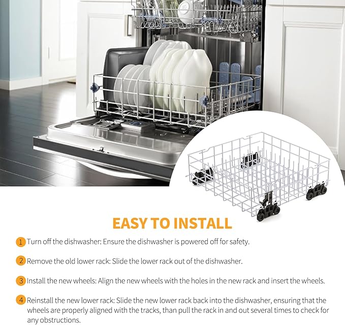 Upgraded W10161215 Dishwasher Lower Rack Replacement Parts for Whirlpool Dishwasher Parts Lower Dishrack Assembly with Wheels DU840DWGQ1 DU915PWPS2 DU915PWKQ0 Whirlpool Dishwasher Bottom Rack Drawer