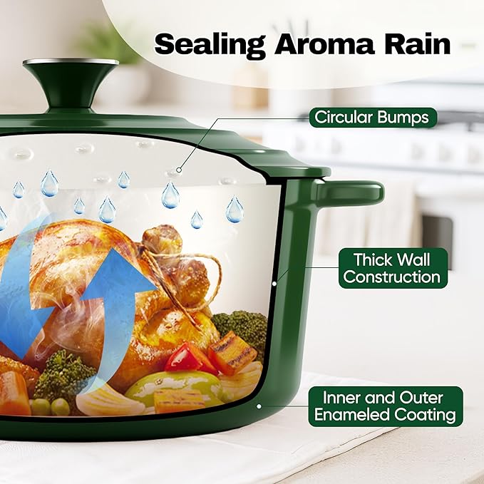 4.5 Quart Dutch Oven Pot with Lid, Non Stick Enameled Cast Iron Dutch Oven for Bread Baking, Heavy-Duty, Oven Safe Ceramic Cookware Up to 500°F for Baking, Braising, Stews, Roasting, Green