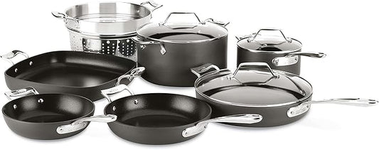All-Clad Essentials Hard Anodized Nonstick Cookware Set 10 Piece Oven Safe 350F Pots and Pans Black