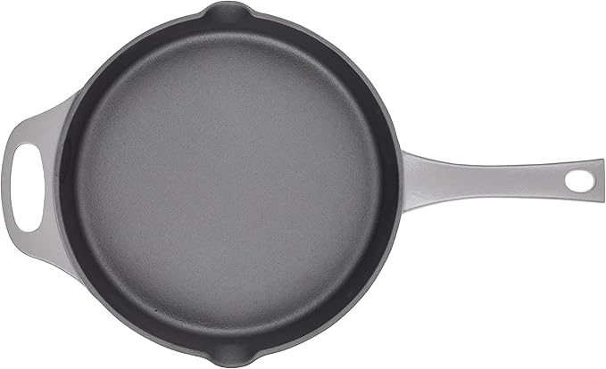 Rachael Ray NITRO Cast Iron Frying Pan/Skillet with Helper Handle and Pour Spouts, 10 Inch, Gray
