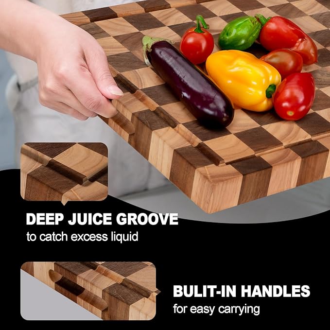 Acacia Wood Cutting Board 20x15x1.5 Inch, Butcher Block for Kitchen, Premium Acacia Cutting Board with Juice Groove, End Grain Made of Sustainable Acacia Wood