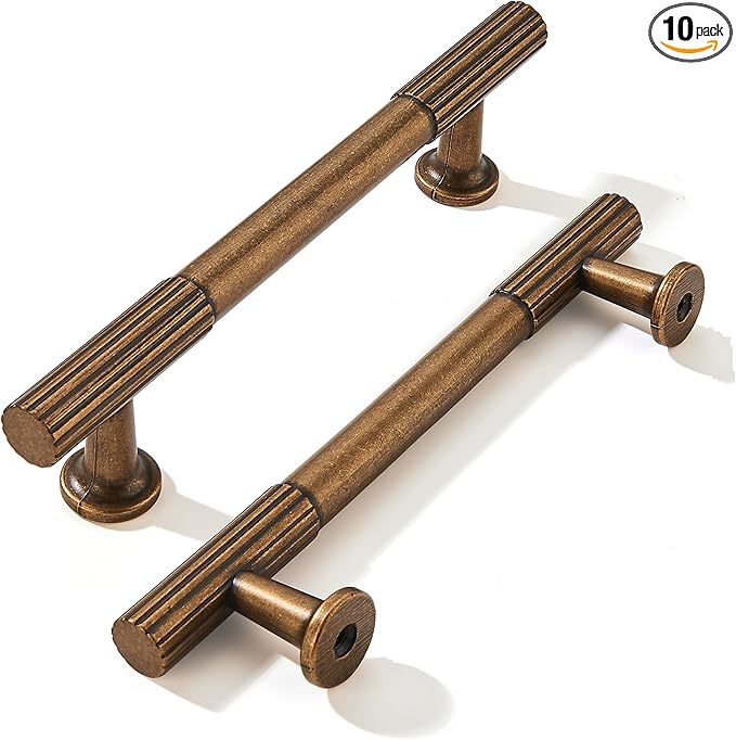 khtumeware 3-3/4 Inch Hole Center 10 Pack Antique Brass Heavy Duty Solid Vintage Brass Cabinet Pulls, Kitchen Drawer Handles, for Dresser cabinets, cabinets, Door cabinets, Hardware