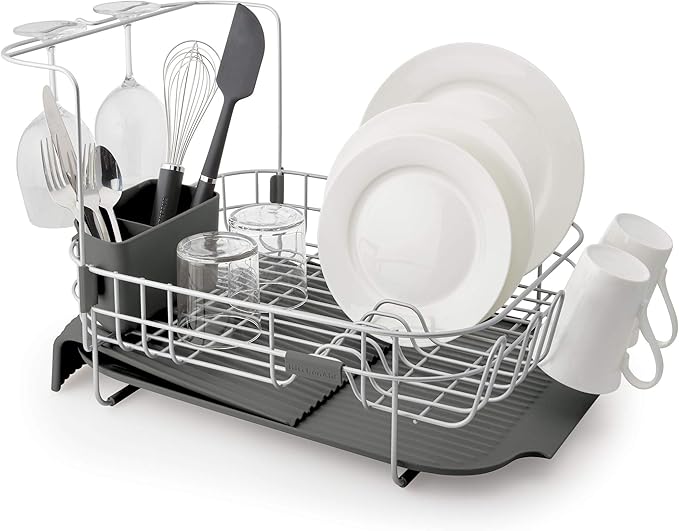 KitchenAid Satin Wire Expandable Dish Rack, 23.18-Inch, Gray