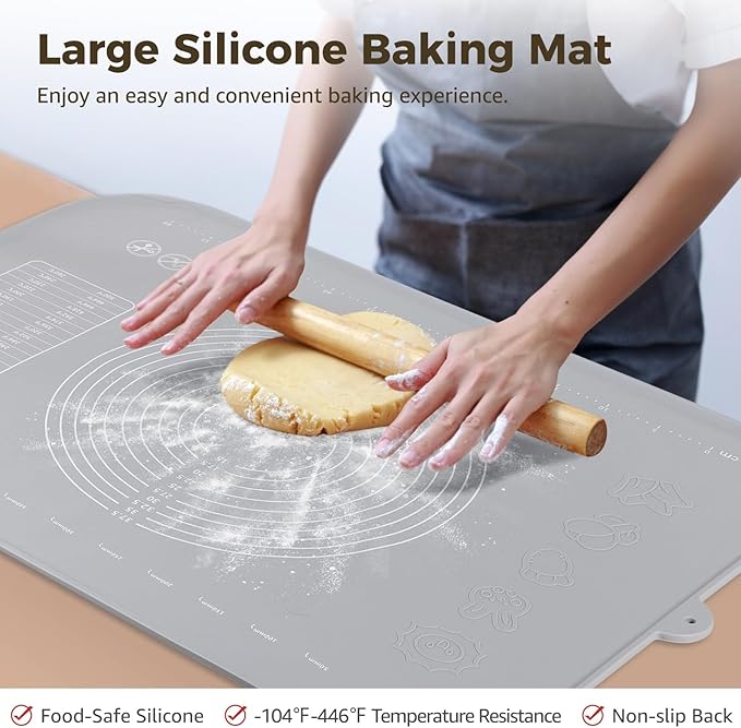 31.5×23.6 Silicone Baking Mat, Extra Thick Non-Stick Kneading Mat with Raised Edges, Complete Pastry Set with Accessories