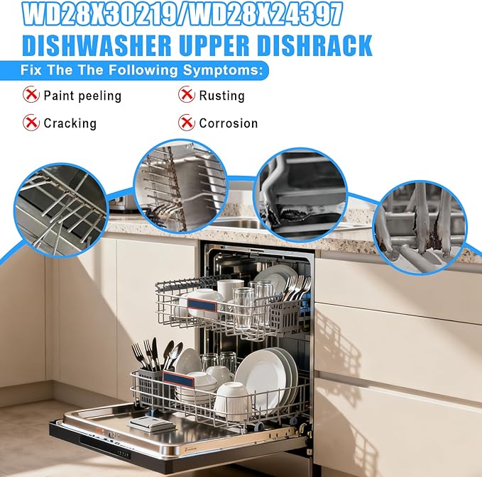 UPGRADED WD28X30219 Dishwasher Upper Rack-SS304 Compatible with General Electric GE Hotpoint Dishwasher Replacement Parts WD28X24397 WD28X23156 WD28X24421 WD28X25190 WD28X26104 Upper Dishrack Assembly
