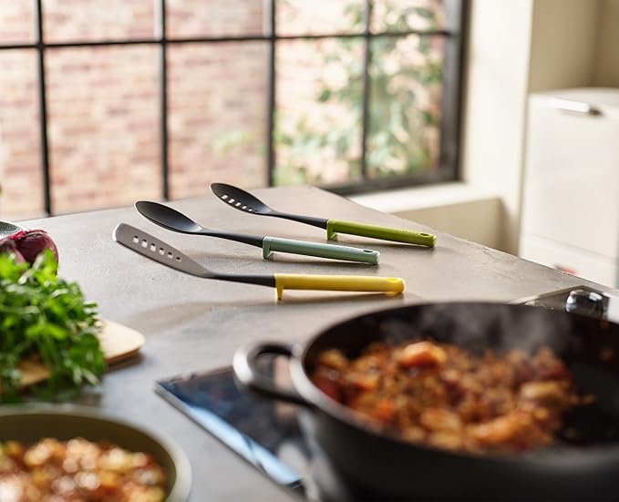 Joseph Joseph Duo 3-Piece Utensil Set with Integrated Tool Rests: Scratch-Free Use on Non-Stick Cookware, Includes Solid & Slotted Spoons and Turner, Heat-Resistant