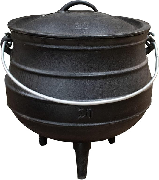 Lehman's Campfire Cooking Kettle Pot - Cast Iron Potje Dutch Oven with 3 Legs and Lid, 19.25 inch, 14.75 Gallon