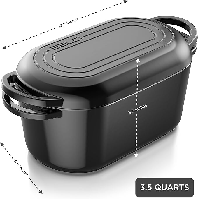 Enameled Dutch Oven - 3.5 Qt Cast Iron Pot with Lid - Bread Pan for Sourdough Bread Baking, Slow Cooker, Dual Handles, Great for Roasting & Cooking, Premium Bakeware