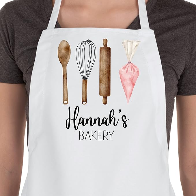 Personalized Baking Tools Kitchen Apron, Adjustable 2 Pockets, Blue Spatula Custom gift for baker