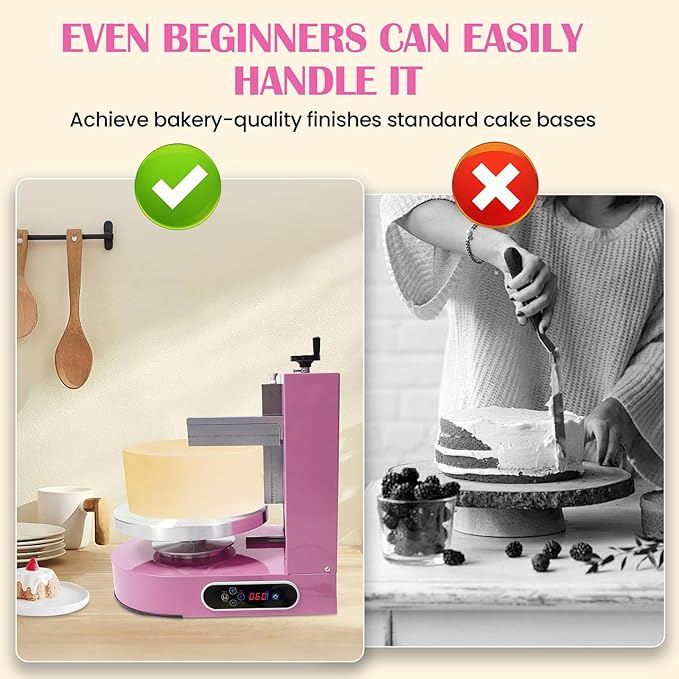 Cake Decorating Machine, Automatic Cake Cream Frosting Machine,Cake Icing Machine with Adjustable Scraper, for 4" to 12" Cake, 60-320rpm for Cake Dessert Shops, Home (Pink)