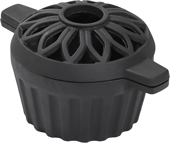 Cast Iron Wood Stove Steamer, Rust Resistant Fireplace Pot with Hollow Carved Lid, 1.32 Quart Capacity Wood Stove Humidifier, Matte Black Finish, Home Indoor Decorative