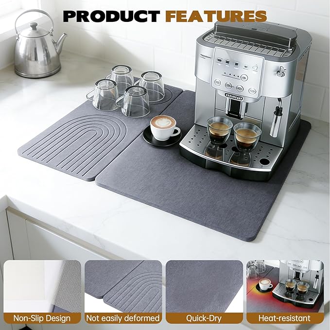 Stone Coffee Drying Mat,20x16 Inch Coffee Bar Mat,Quickly 30s Absorbs Water Heat-Resistant For for Dry Countertops,Coffee Bar Accessories Espresso Machine