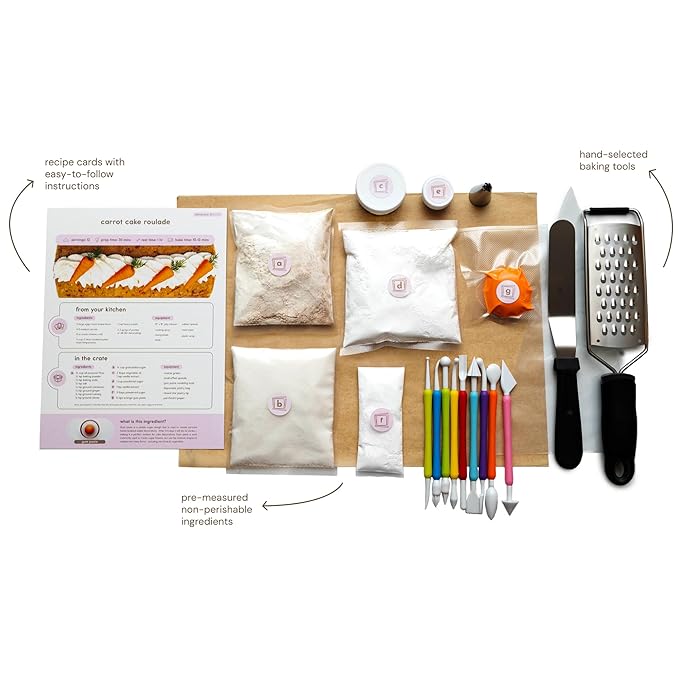 Crumble Crate - Carrot Cake Roulade DIY Baking Set/Kit. All pre-measured ingredients and essential baking tools, Gift Idea, Baking Gift Sets