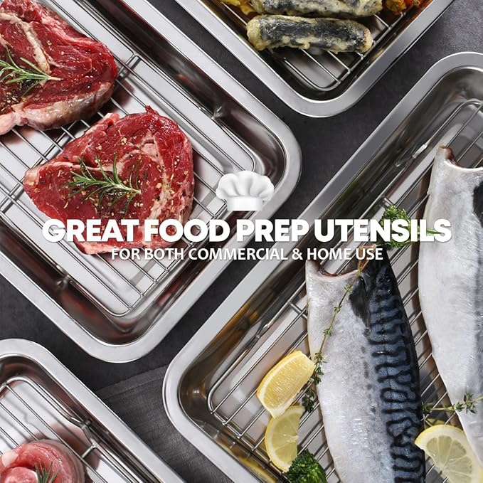 Stainless Steel Food Prep Container with Rack & Lid (Tray), 5.6Quarts, Catering Pans, Restaurant Pans, Buffet Party Pan, Roasting Pan with Rack, Bakeware Roaster, Casserole (1308 / No8)
