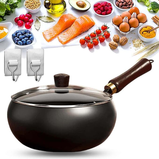 Uncoated Thick Iron Pot, Japanese Uncoating Cast Iron Pot, IronPot Pro, Multifunctional Non-Stick Cast Irons Wok with Lid, High Purity Irons Frying Pan for Cooking (Hammer-Glass Cover, M-9.5 in)