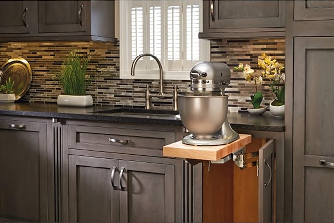 Rev-A-Shelf Heavy-Duty Stand Mixer Lift for Kitchen Base Cabinets, Zinc - Spring-Loaded Lifting System for Small Countertop Appliance Storage, RAS-ML-HDCR
