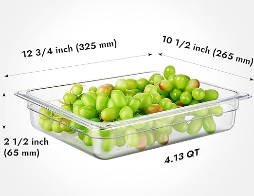 CURTA 6-Pack 1/2 Size 2.5" Deep NSF Polycarbonate Food Pans | Dishwasher & Freezer Safe Clear Container for Prep Tables, Buffet, Salad Bar, Commercial & Home Kitchen