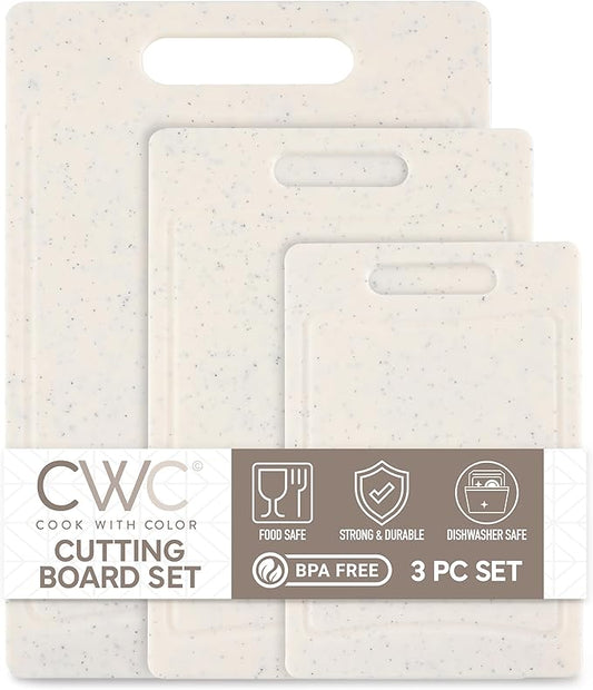 COOK WITH COLOR Non-Slip Cutting Board Set – Kitchen Essentials with Easy Grip Handle for Meat, Veggies, and Fruits, 3 Cutting Boards, Speckled White