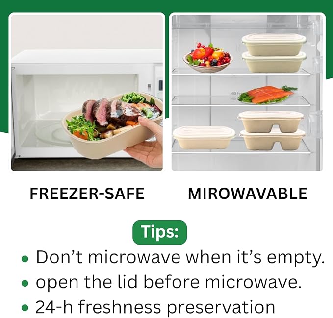 35 OZ Single-Compartment Paper Meal Prep Containers with Lids – Fiber Molded Paper Bowls Microwave/Freezer Safe, Perfect for Snacks, Desserts, Salads, Lunch, BPA-Free Sugarcane Fiber Bowls