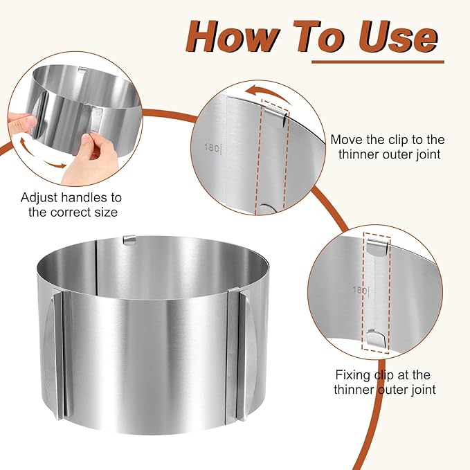 HARFINGTON 6" to 12" Cake Ring 12cm High Adjustable Round Cake Ring Stainless Steel Mousse Baking Moulds Bakeware Supplies for Baking Cooking Making Tool