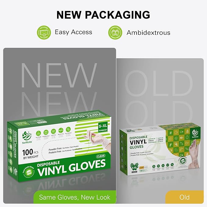 Disposable Vinyl Gloves, Food Safe, Latex-Free Powder-Free Clear Plastic Gloves for Cooking, House Clean, Food Prep