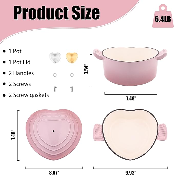 Mabeeze Heart-Shaped Enameled Cast Iron Dutch Oven 2-Quart Casserole Pot with Lid, Gradient Pink Nonstick, Oven-Safe, Compatible with All Cooktops Ideal for Baking, Braising & Serving