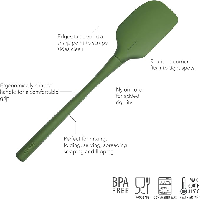 Tovolo Flex Core 5 Piece Silicone Spatula Set Heat Resistant All Silicone Utensils Include Non Stick Spatula Spoonula Jar Scraper, Dishwasher Safe BPA Free Spatulas for Baking Mixing, Pesto Green