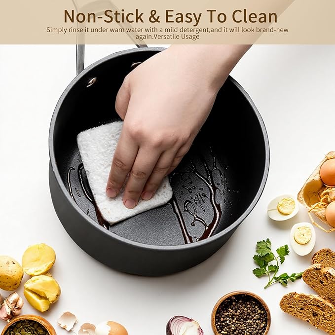 MSMK 2 Quart Saucepan with lid, Small Saucepan with Steamer Non stick, Induction, Scratch-resistant, Small Cooking Pot (2QT)