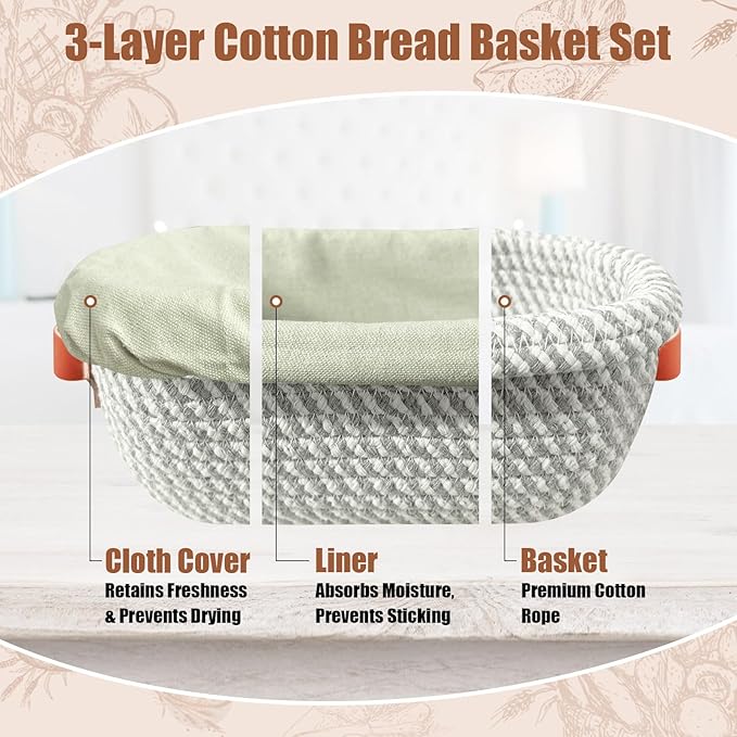 Sourdough Starter Kit, Sourdough Bread Baking Supplies with 40oz Jar, 10" & 11" Cotton Banneton Proofing Baskets Set - Artisan Bread Tools, Silicone Sling for Homemade Sourdough Baking