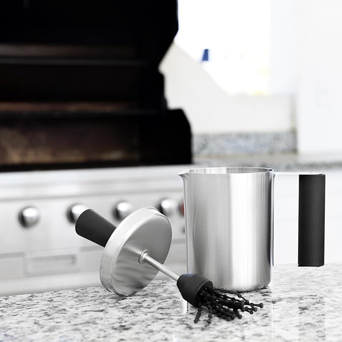 Outset Basting Brush and Pot, Stainless Steel Sauce Brush and Cup For Grill and Kitchen