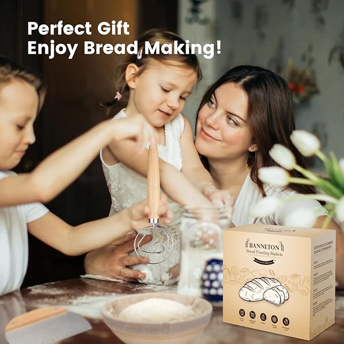 Banneton Bread Sourdough Proofing Basket - Sourdough Starter Kit Set Of 2, Sourdough Bread Baking Supplies 10" Oval Set of 2, Bread Proofing Basket with 6 Accessories