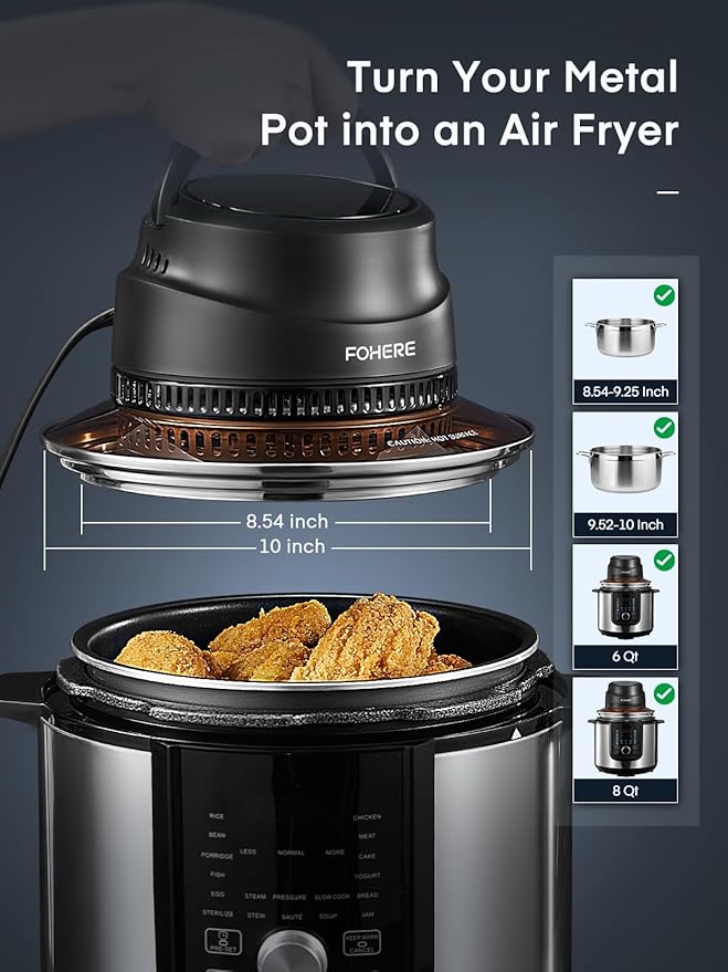 Air Fryer Lid for Instant Pot 6Qt/8Qt, 7 in 1 with LED Touchscreen, Turn Your Pressure Cooker Into in Seconds, Air Fryer Accessories and Recipe Cookbook Included