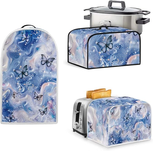Butterfly Blue Marble 2 Slice Toaster Dust Cover (11.4 x 7.9 x 7.5 Inch),Slow Cooker Cover Blender Cover with Top Handle Crock Pot Cover Keep Appliance Clean for Christmas Decor Set