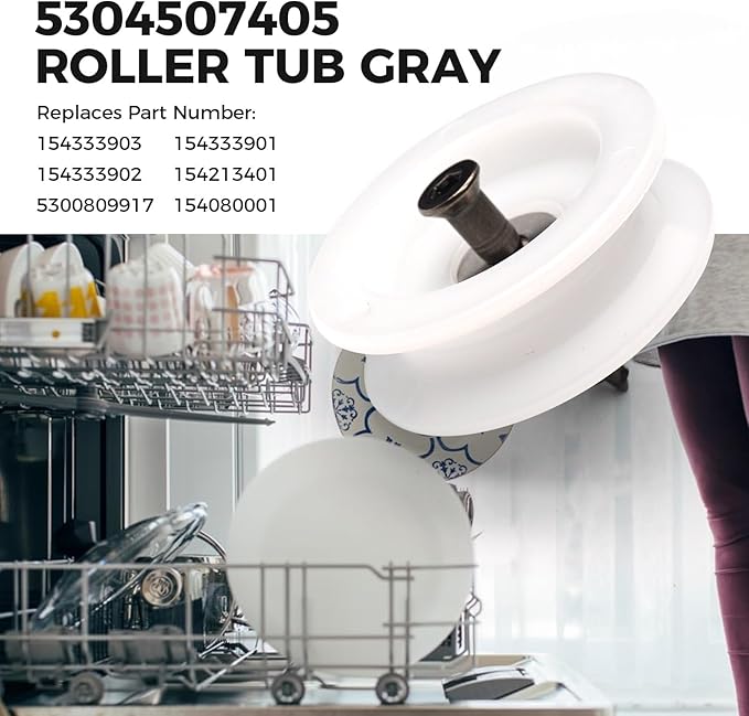 5304507405 Dishwasher Roller Tub for Frigidaire Kenmore Crosley White-Westinghouse Tappan Galaxy, Dishrack Support Roller Assembly, Dishwasher Dishrack Roller Assembly Replace 154333902, 154213401