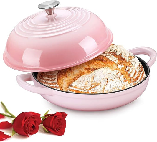 P&P CHEF Bread Dutch Oven for Sourdough, 5.5 Quart Enameled Cast Iron Dutch Oven Pot with Lid for Homemade Bread Baking, Easy to Clean & Even Heat, Pink