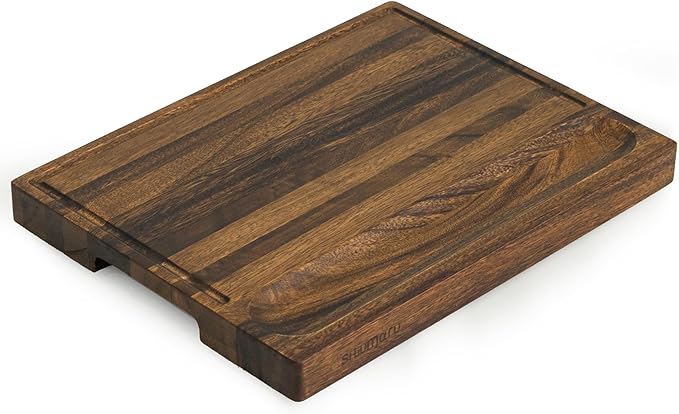 SHUMARU Tropical Walnut Wood Cutting Board – 17x13x1.6" Charcuterie | Handmade in Bali - Silky-Smooth, Juice Groove, Sorting Compartment, Knife‑Friendly, Ergonomic Grips & Non‑Slip Feet
