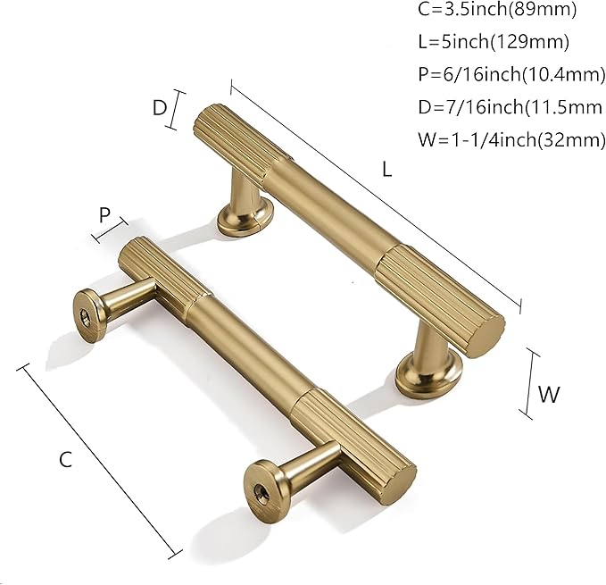 khtumeware 3-1/2 Inch(89mm) Hole Center 10 Pack,Brushed Brass Cabinet Pulls Heavy Duty Soild Warm Brass Kitchen Drawer Handles Cabinet Hardware for Cupboard Drawer Handles Dresser Pulls