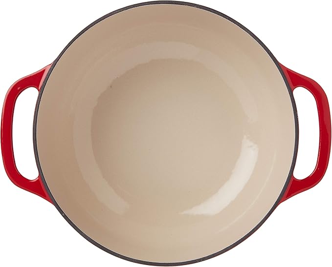 Lodge Essential Enamel Cast Iron Dutch Oven - Perfect for Bread Baking, Braising, Marinating & Slow Cooking - Features Moisture-Sealing Lid & Dual Handles - Kitchen Essentials - 6 Quarts - Island Spice Red