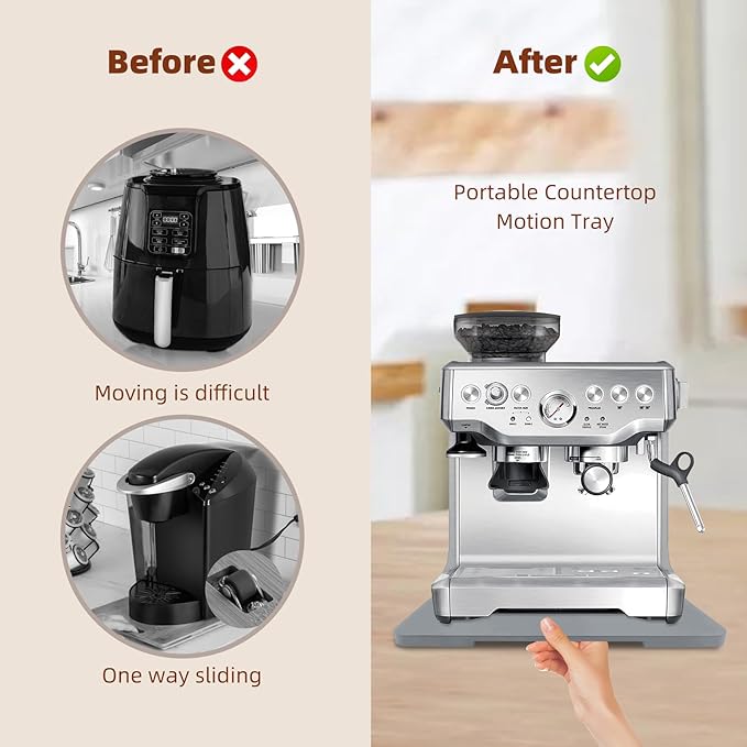 360° Rolling Tray Bamboo Appliance Slider for Kitchen Appliances, for Breville Espresso Machine Accessories, Sliding Tray for Coffee Maker Appliances Mat Easily from Under The Cabinet Gray 13"×15.7"