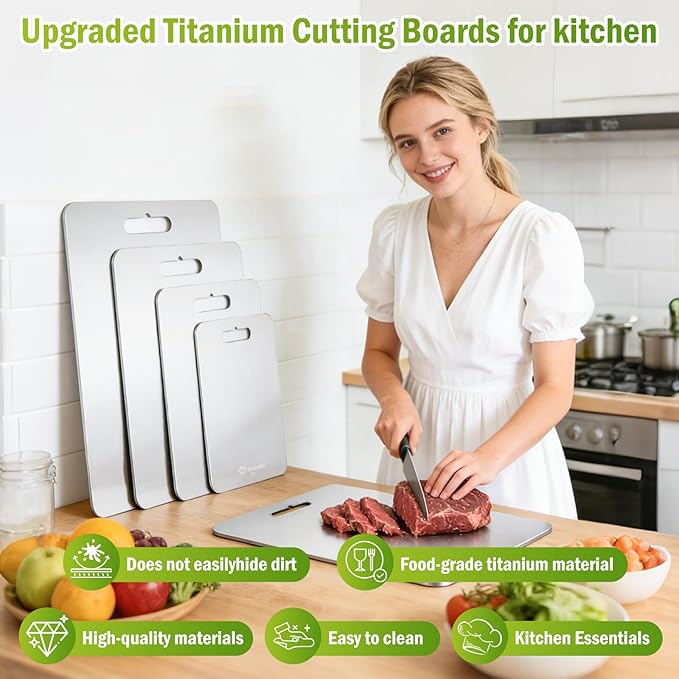 Titanium Cutting Board, 100% Pure Titanium Cutting Boards for Kitchen, Dishwasher Safe Knife Friendly Chopping Board for Raw Meat, Fruits and Vegetables, Odor Resistant & Hygienic (14"L x 10"W)